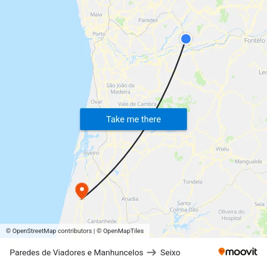 Paredes de Viadores e Manhuncelos to Seixo map