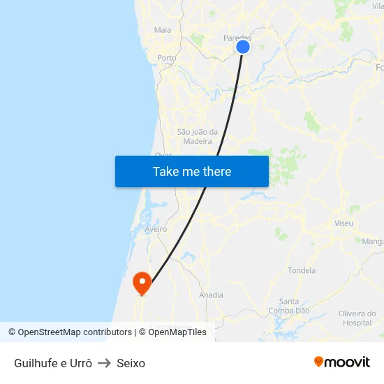 Guilhufe e Urrô to Seixo map