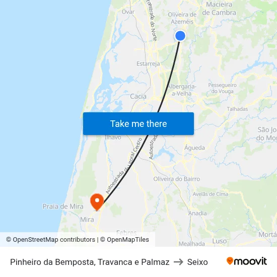 Pinheiro da Bemposta, Travanca e Palmaz to Seixo map