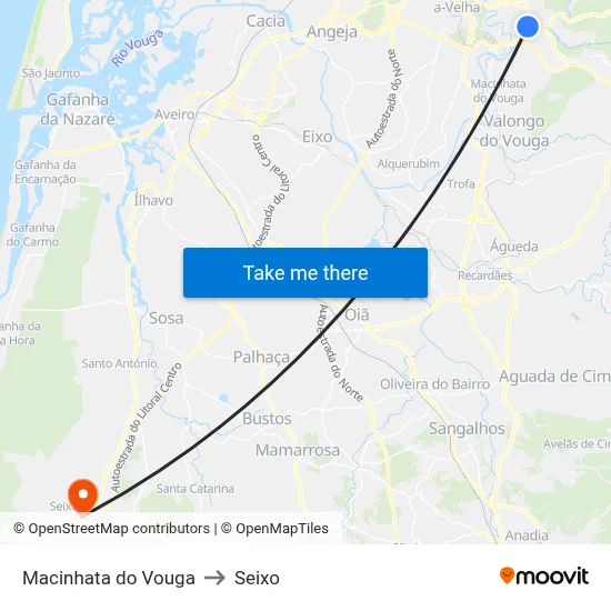 Macinhata do Vouga to Seixo map