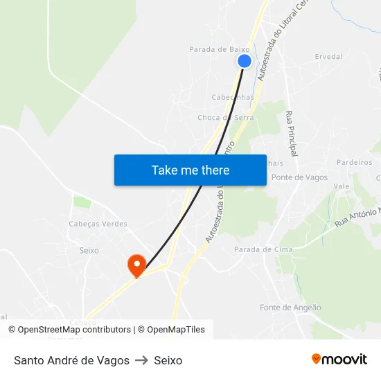 Santo André de Vagos to Seixo map