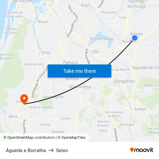 Águeda e Borralha to Seixo map