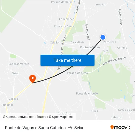 Ponte de Vagos e Santa Catarina to Seixo map