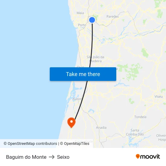 Baguim do Monte to Seixo map