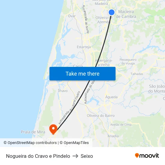 Nogueira do Cravo e Pindelo to Seixo map