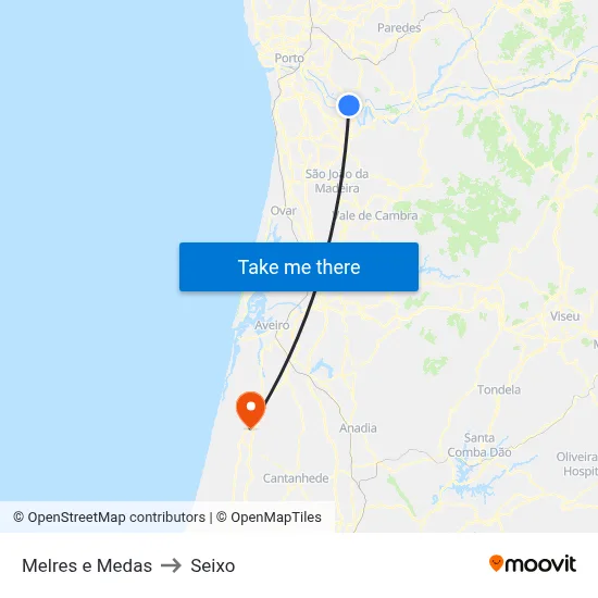 Melres e Medas to Seixo map