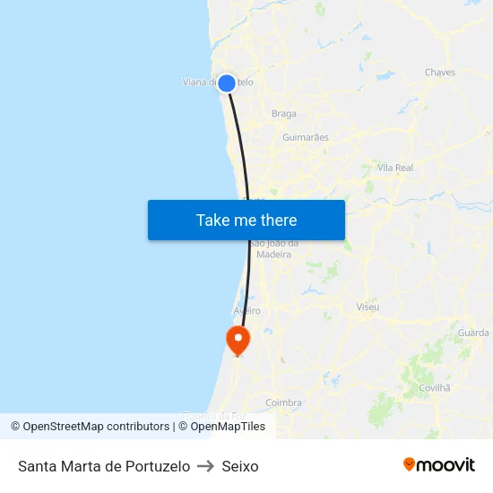 Santa Marta de Portuzelo to Seixo map