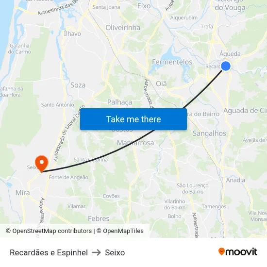 Recardães e Espinhel to Seixo map