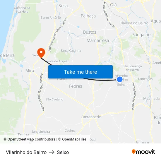 Vilarinho do Bairro to Seixo map