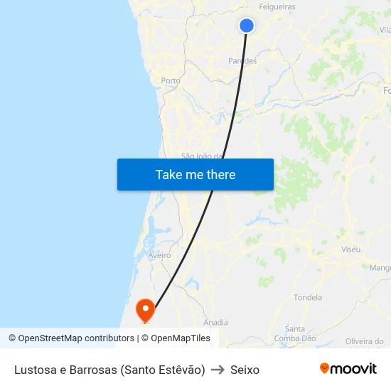 Lustosa e Barrosas (Santo Estêvão) to Seixo map
