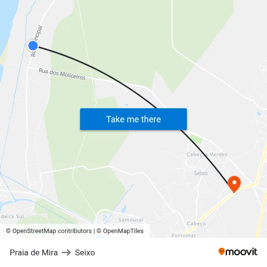 Praia de Mira to Seixo map