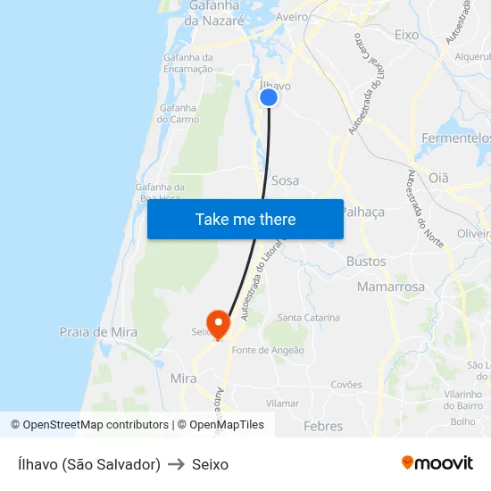 Ílhavo (São Salvador) to Seixo map