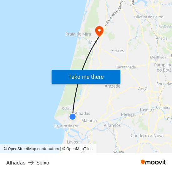 Alhadas to Seixo map