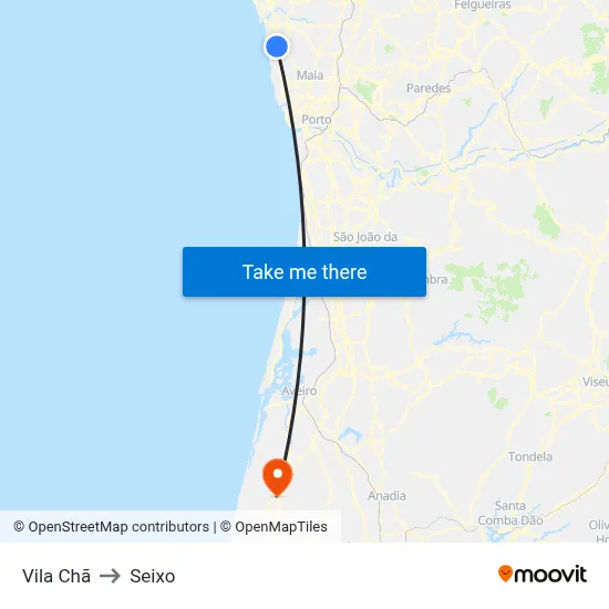 Vila Chã to Seixo map