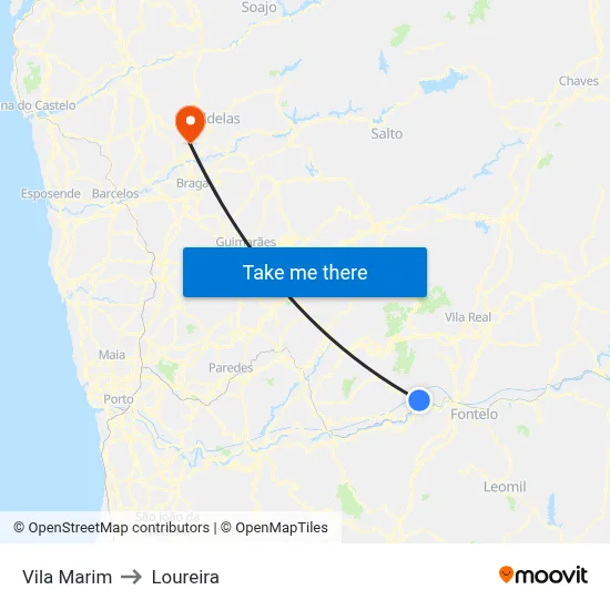 Vila Marim to Loureira map