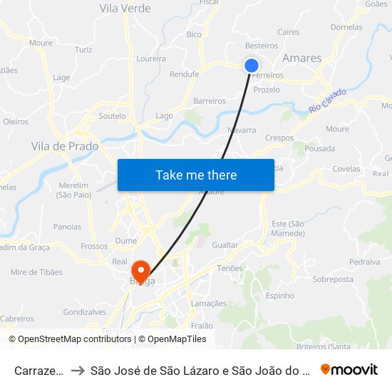 Carrazedo to São José de São Lázaro e São João do Souto map