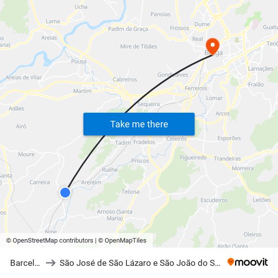 Barcelos to São José de São Lázaro e São João do Souto map