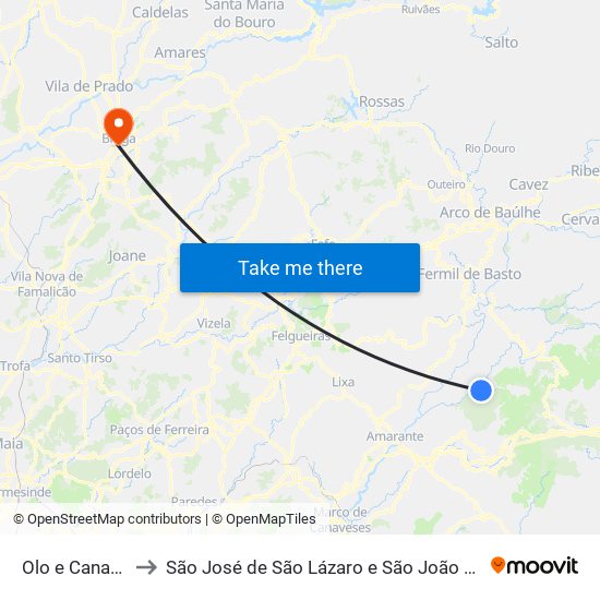 Olo e Canadelo to São José de São Lázaro e São João do Souto map
