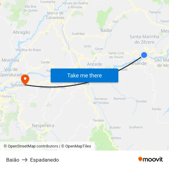 Baião to Espadanedo map
