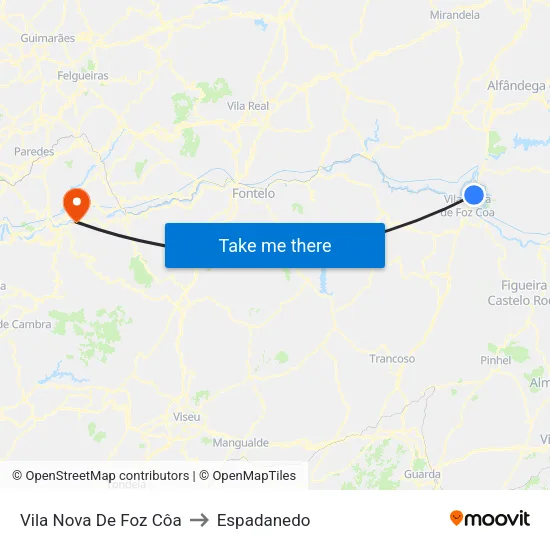 Vila Nova De Foz Côa to Espadanedo map