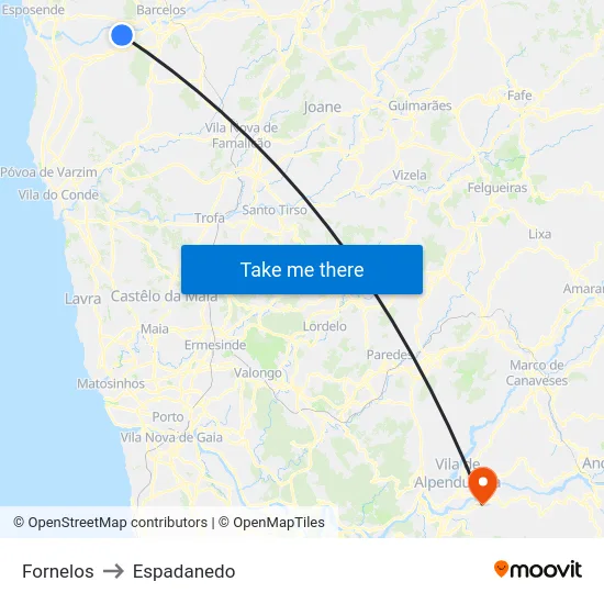 Fornelos to Espadanedo map