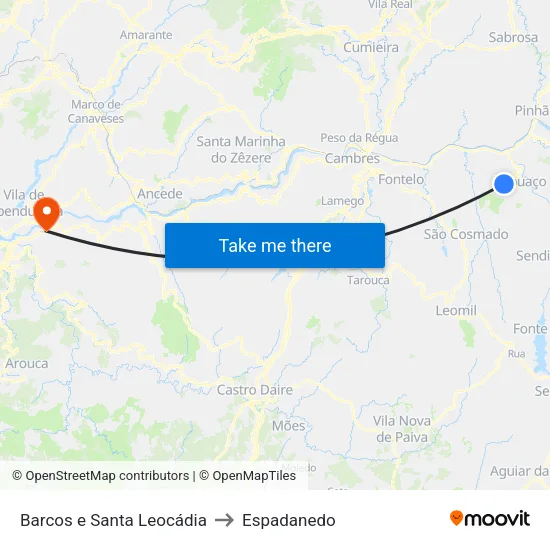 Barcos e Santa Leocádia to Espadanedo map