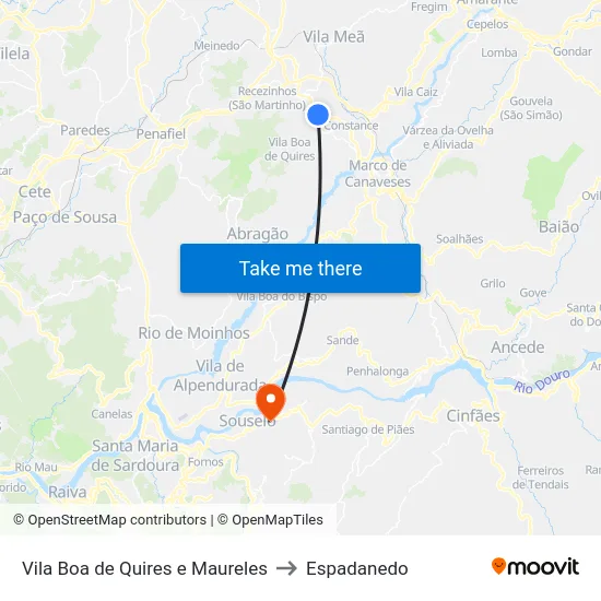 Vila Boa de Quires e Maureles to Espadanedo map
