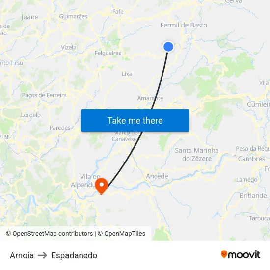 Arnoia to Espadanedo map