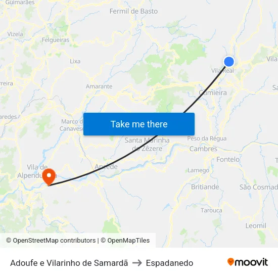 Adoufe e Vilarinho de Samardã to Espadanedo map