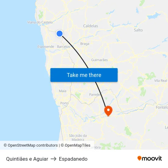 Quintiães e Aguiar to Espadanedo map