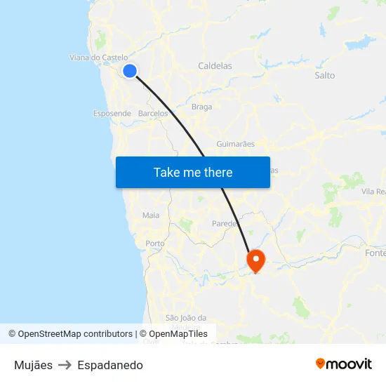 Mujães to Espadanedo map