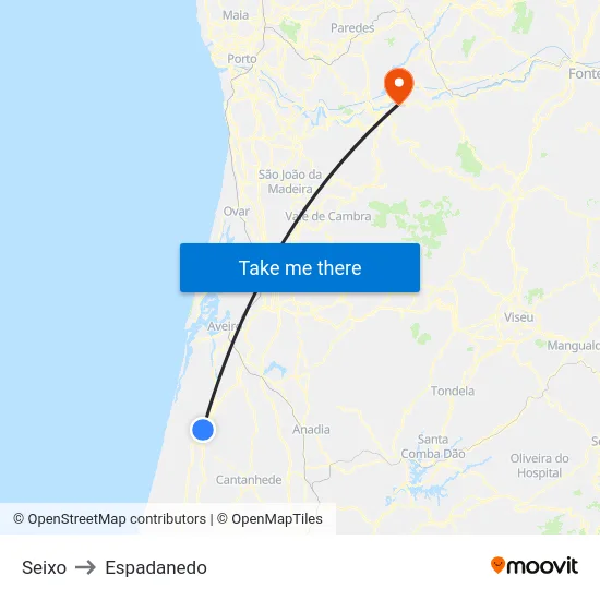 Seixo to Espadanedo map