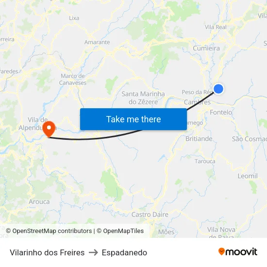 Vilarinho dos Freires to Espadanedo map