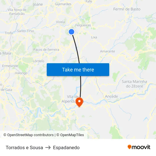Torrados e Sousa to Espadanedo map