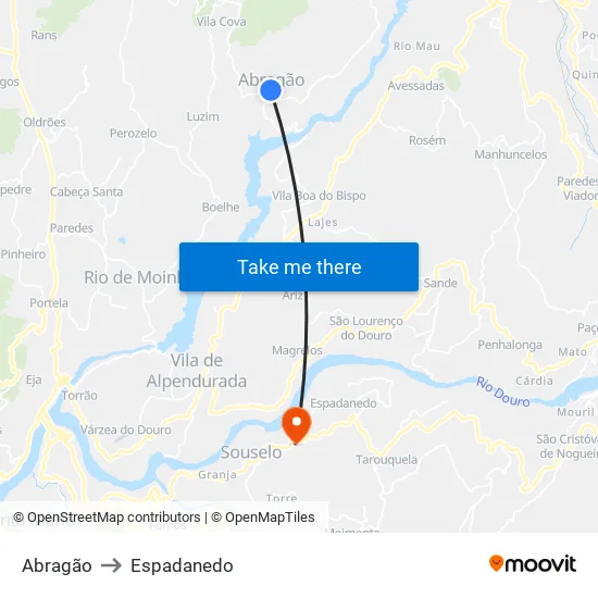 Abragão to Espadanedo map