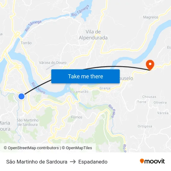 São Martinho de Sardoura to Espadanedo map