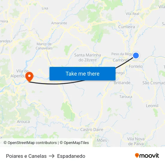 Poiares e Canelas to Espadanedo map