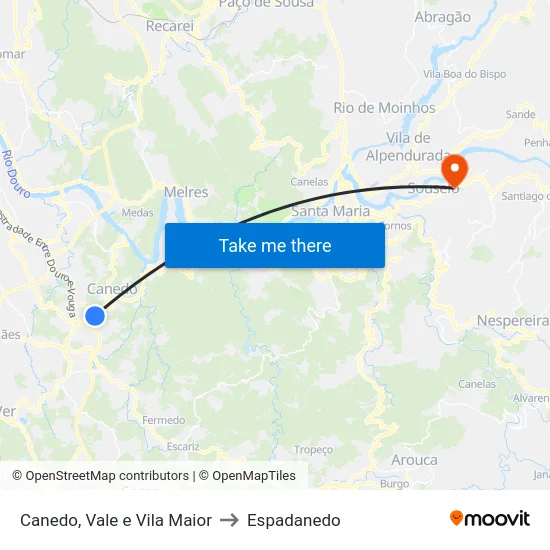 Canedo, Vale e Vila Maior to Espadanedo map