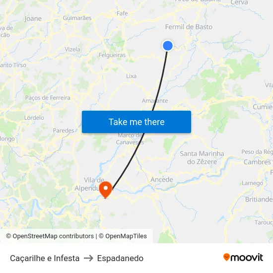 Caçarilhe e Infesta to Espadanedo map