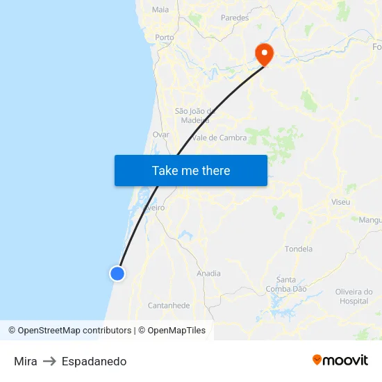 Mira to Espadanedo map