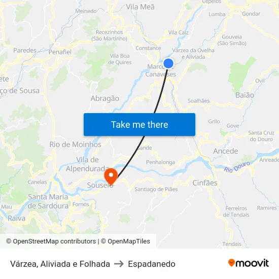 Várzea, Aliviada e Folhada to Espadanedo map