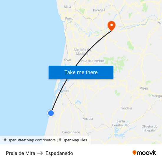 Praia de Mira to Espadanedo map