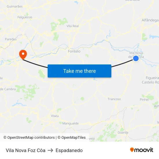 Vila Nova Foz Côa to Espadanedo map