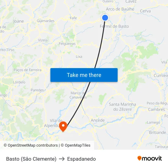 Basto (São Clemente) to Espadanedo map