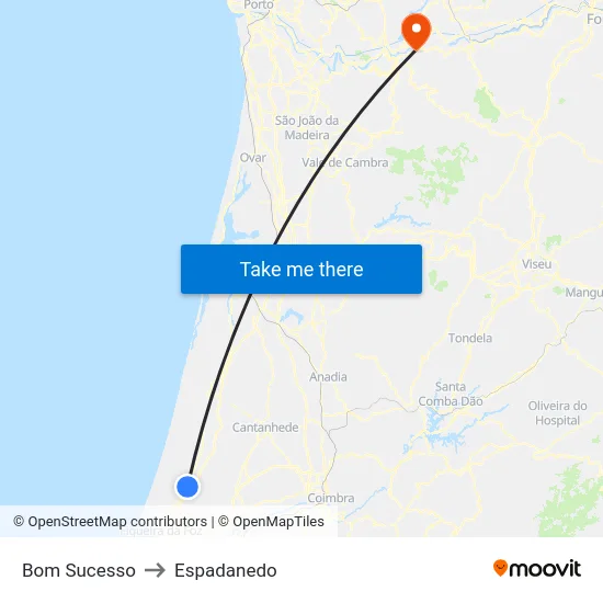 Bom Sucesso to Espadanedo map