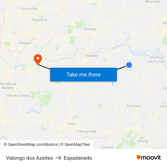 Valongo dos Azeites to Espadanedo map