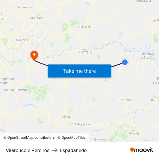 Vilarouco e Pereiros to Espadanedo map
