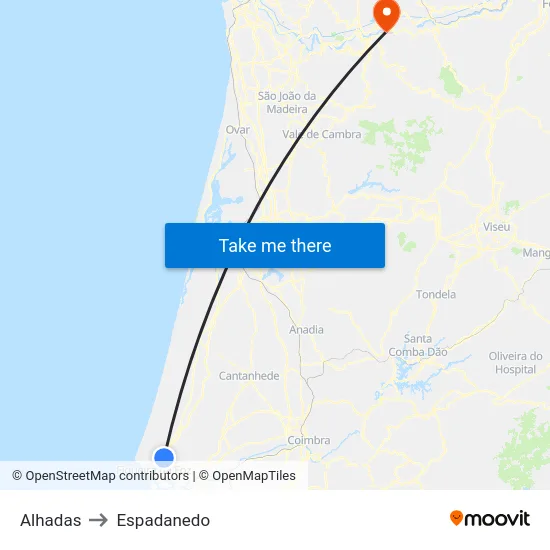 Alhadas to Espadanedo map