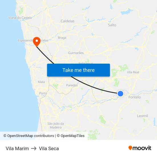 Vila Marim to Vila Seca map