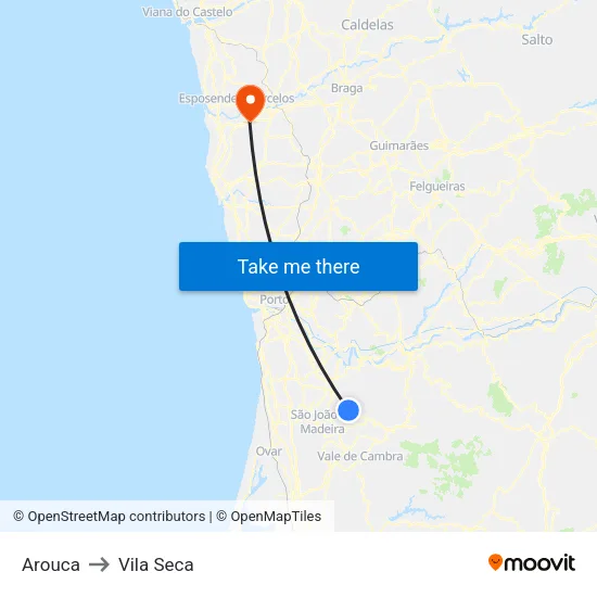 Arouca to Vila Seca map
